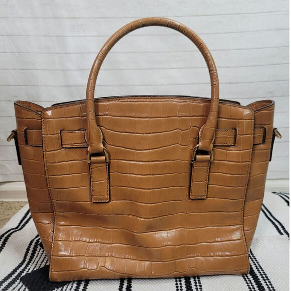 Michael Kors Hamilton Embossed-Leather Satchel in Acorn - Picture 4 of 16